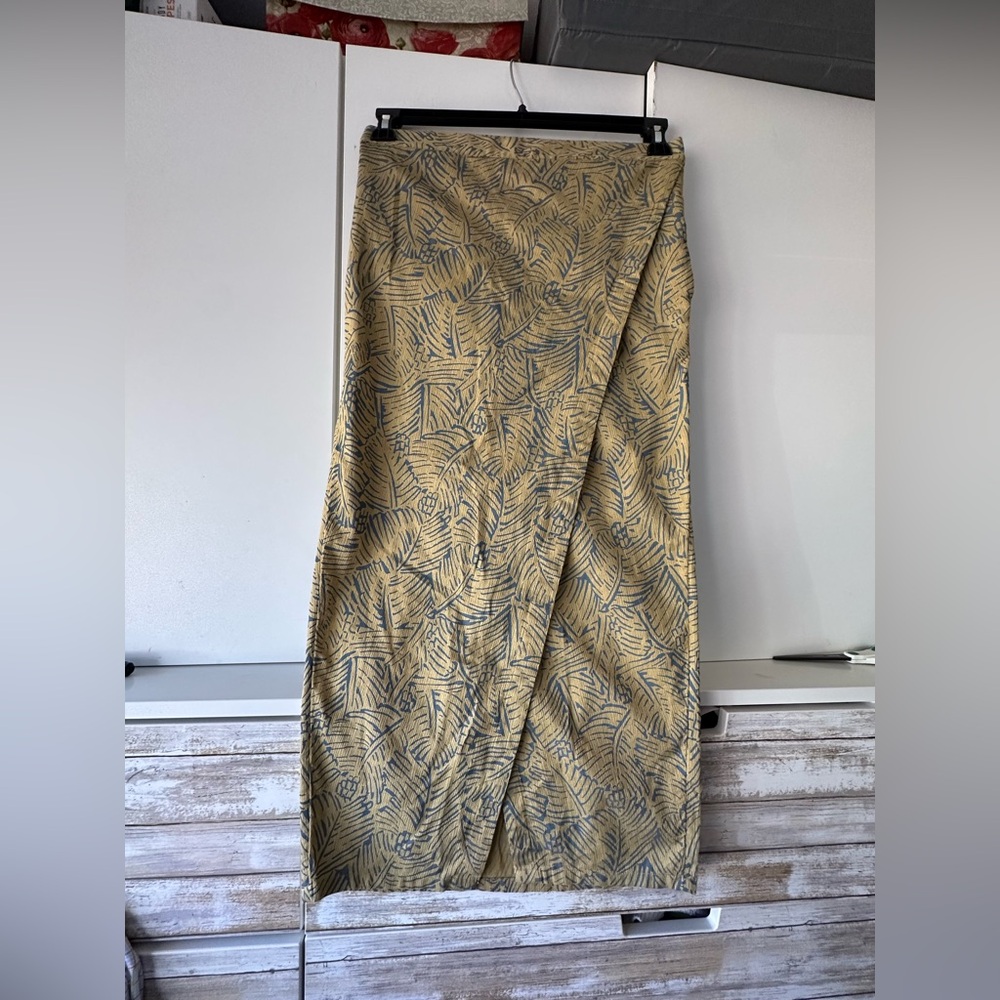 Prana Yellow Leaf-Print Maxi Skirt